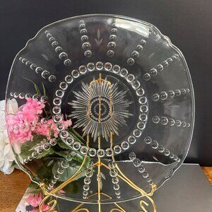Federal Glass Columbia Clear Depression‎ Glass Platter Sunburst Etched Art Deco